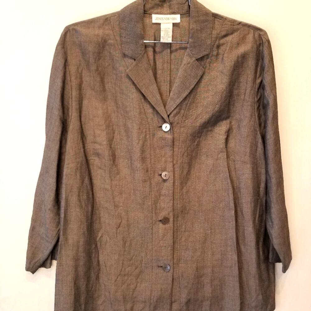 Jones New York Vintage 90s Linen Blouse Comfortable Long Sleeve Women's Size XXL